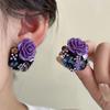 Фиолетовые Розы Цветок Алмазные Серьги-Гвоздики Женственная Элегантность Нишевые Серьги Винтажные Ретро Уникальные Серьги