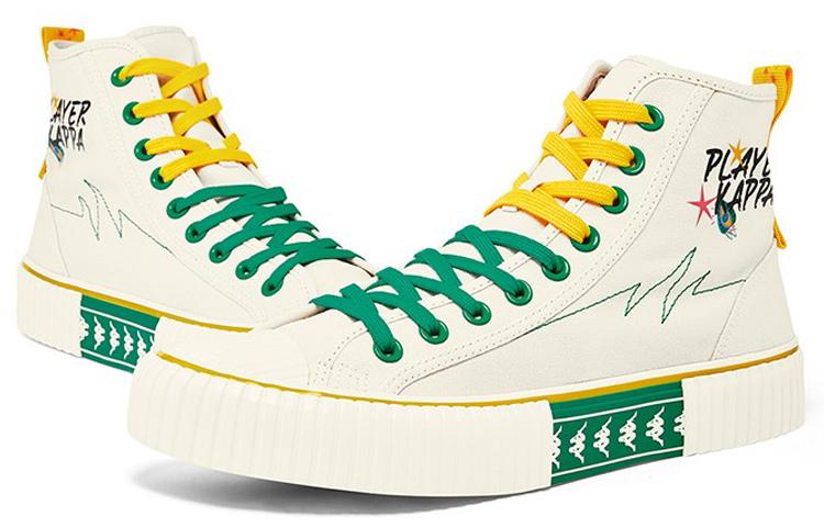 Men's Sneakers Kappa Fabric Coverage Slip Resistant High top Skateboard Shoes Unisex White