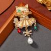 Vintage Cat Brooch for Women Simulation Pearl Animal Party Badges Pins Gifts