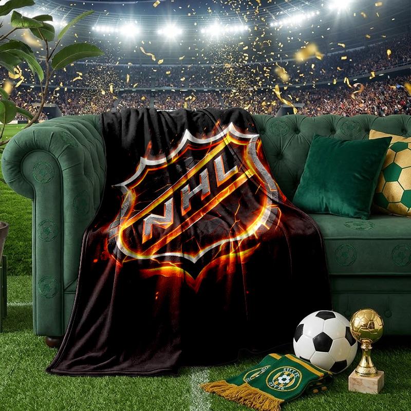 Nhl Hockey League Emblem Throws Blanket Flannel Blankets Plush for Couch Bed Gifts for Men Women Travel picnic blanket Christmas fan gifts