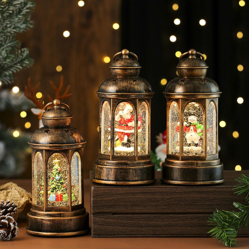 Christmas Lantern Music Box Night Light Vintage Table Decoration Holiday Gift, Non-Rotating Version