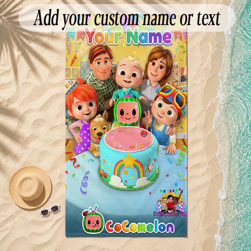Beach TowelCocomelon Custom Name Text Personalized Soft Towel for Beach Pool Indoor Home Decor Gift