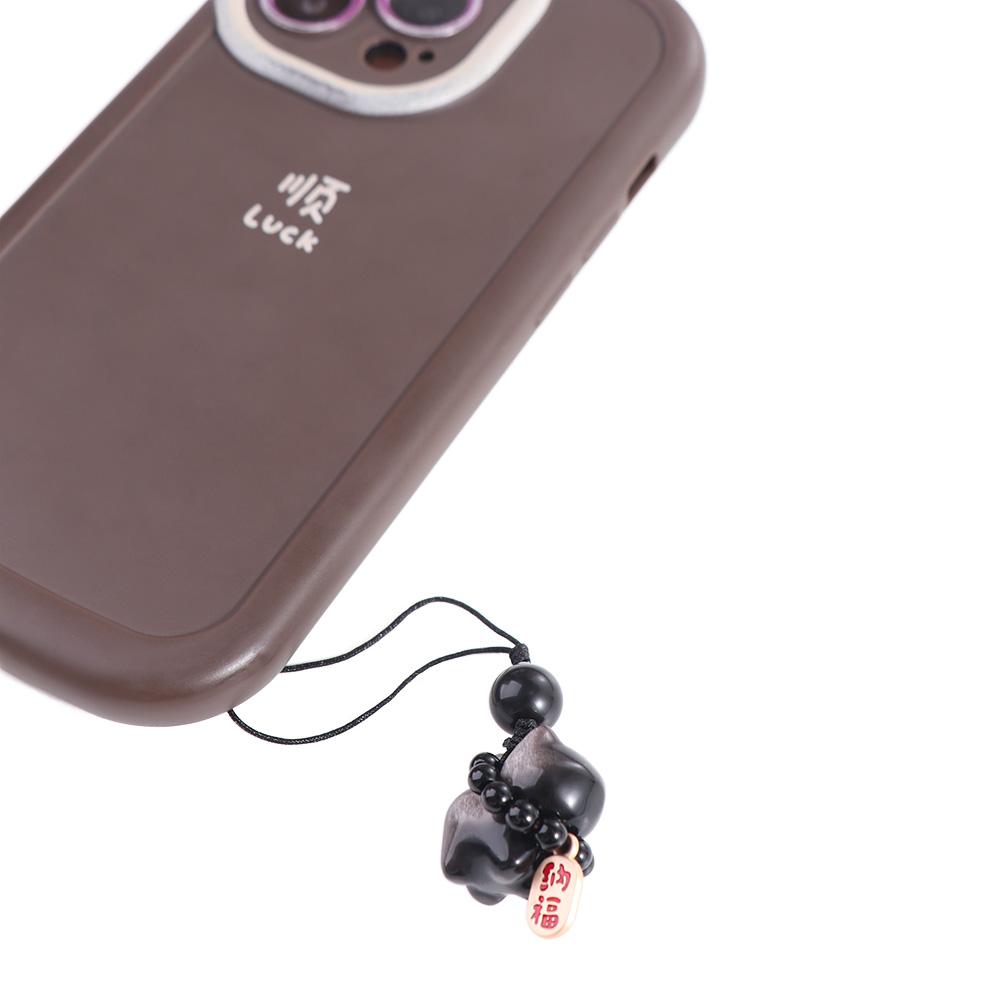 Серебряный обсидиановый кот сумка подвески камень автомобильный брелок милый счастливый кот плетеный кулон веревка маленькие подарки