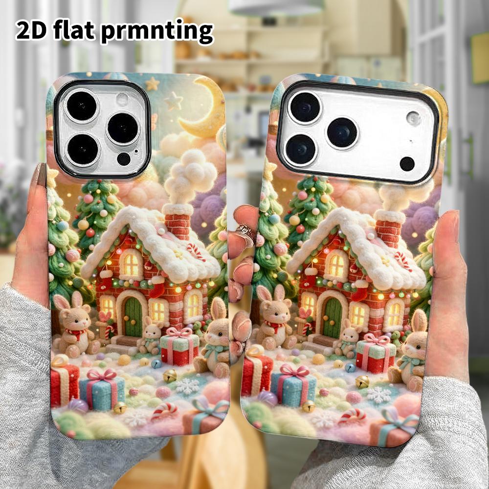 Phone Case: 2D flat, fits iPhone 18, 17, 16, 15, 14, 13, 12Pro protective case, Christmas cottage, perfect holiday gift for Christmas and Halloween