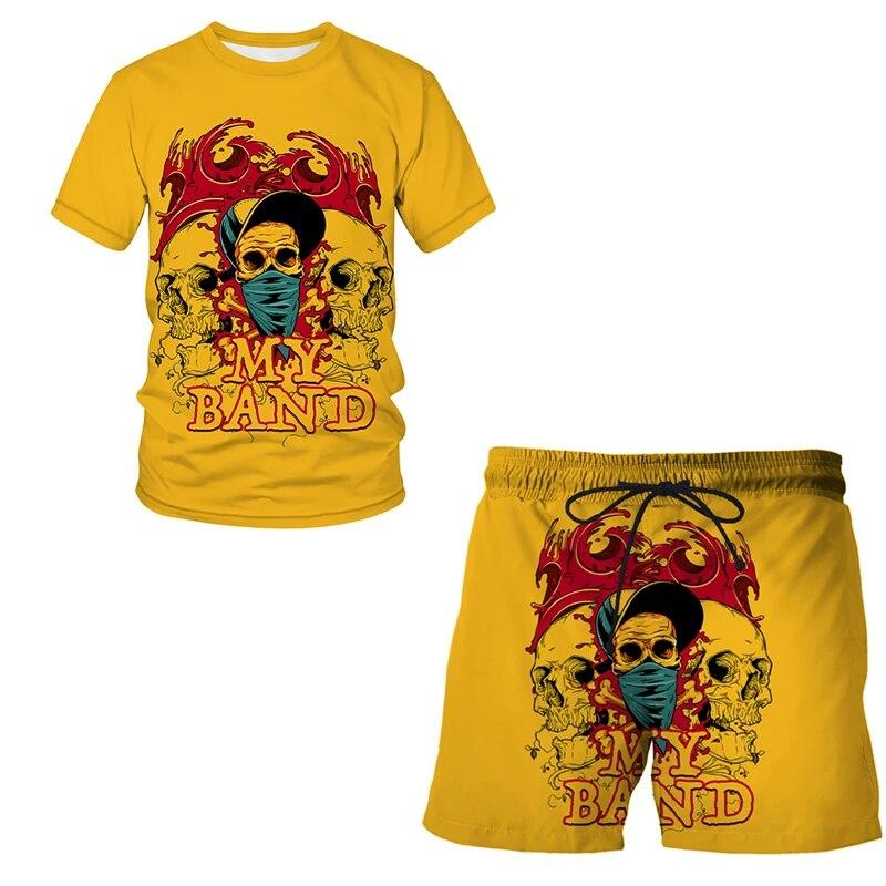 Взрослая европейская и американская серия, пляжная короткая одежда с 3D принтом, летний мужской женский костюм, футболка для мальчиков, шорты, комплект, повседневные топы из 2 предметов