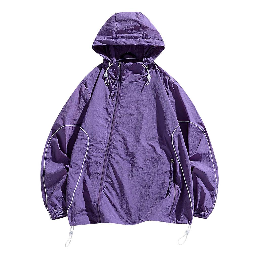 Летняя унисекс модная однотонная тонкая куртка на молнии с капюшоном и солнцезащитным козырьком