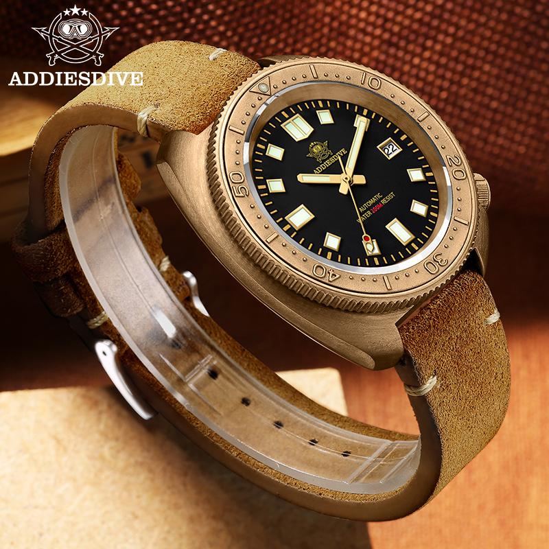 ADDIESDIVE AD2104-8215 Reloj Hombre CUSN8 Solid Bronze 20Bar Waterproof Automatic Mechanical Watch Sapphire Glass Wristwatches