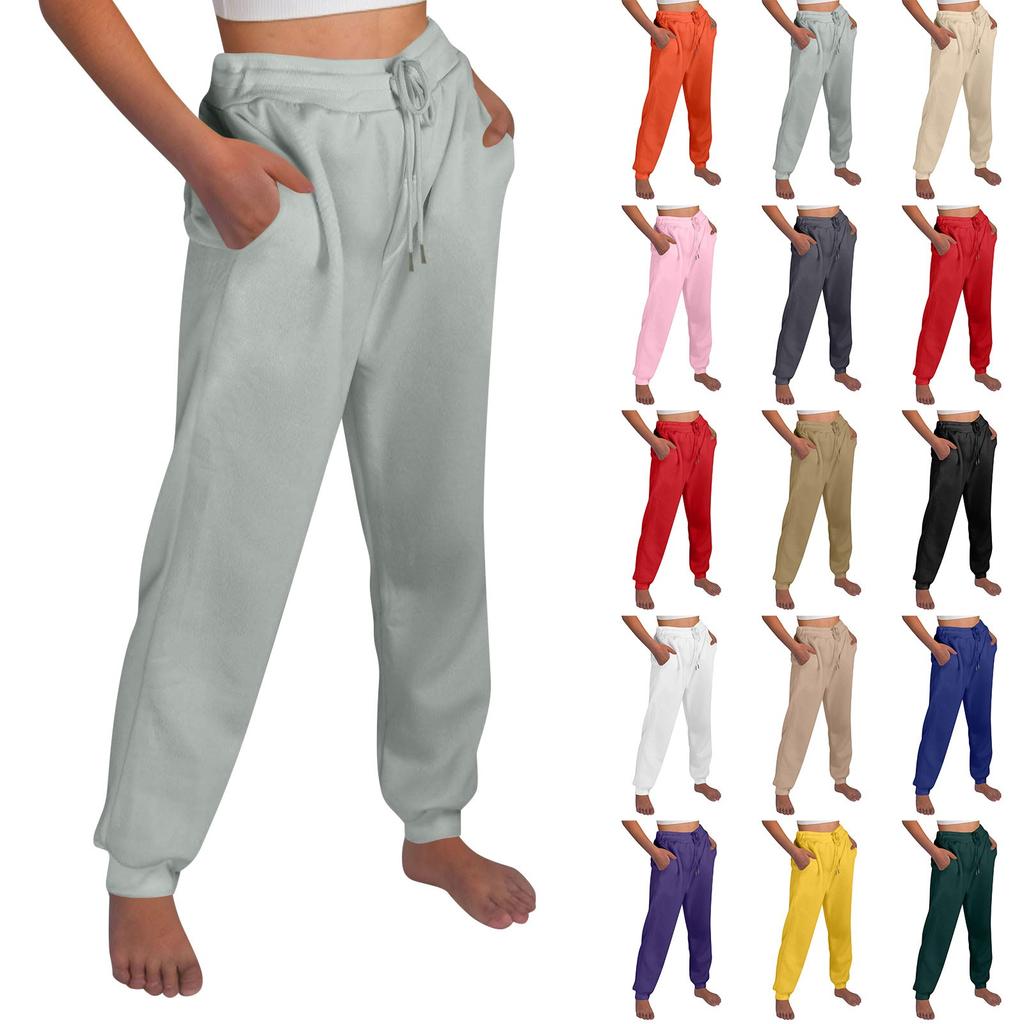 Women's Casual Pants High-waisted Belted Jogging Pants With Pockets