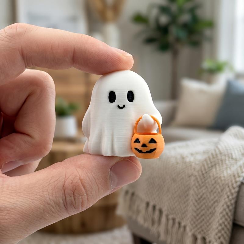 Cute Halloween Pumpkin Figurine Mini Smiling Statue with Pumpkin Bucket Tabletop Ornament for Home Bedroom Living Room Decoration