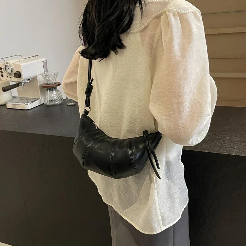 Сумки через плечо из искусственной кожи в форме рога, простые, универсальные, на молнии, супер крутые, изысканные, полумесяц, женские сумки через плечо, модный новый стиль