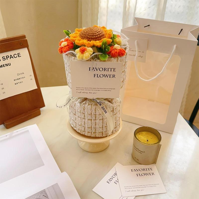 1 шт. искусственные цветы мини-букет ко Дню святого Валентина креативный ручной вязаный крючком пряжа подарок на день рождения новый год