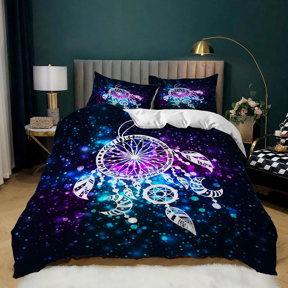 Black Background Dream Catcher Pattern Bedding Set Starry Sky Dream Catcher Quilt Cover Pillow Case 2 or 3 Pieces Soft and Comfortable Home Decoration