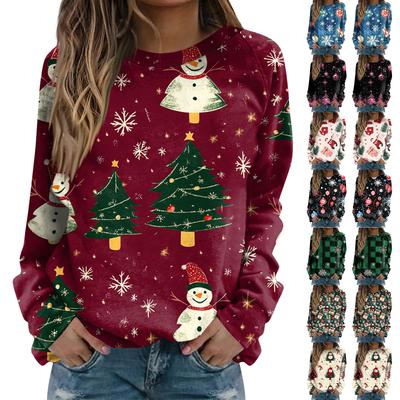 Женская модная повседневная толстовка с длинным рукавом и рождественским принтом на шее