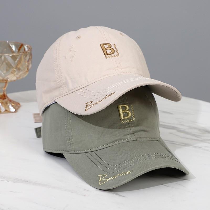 New B letter embroidered washed baseball cap children spring and summer thin breathable casual versatile sun hat men