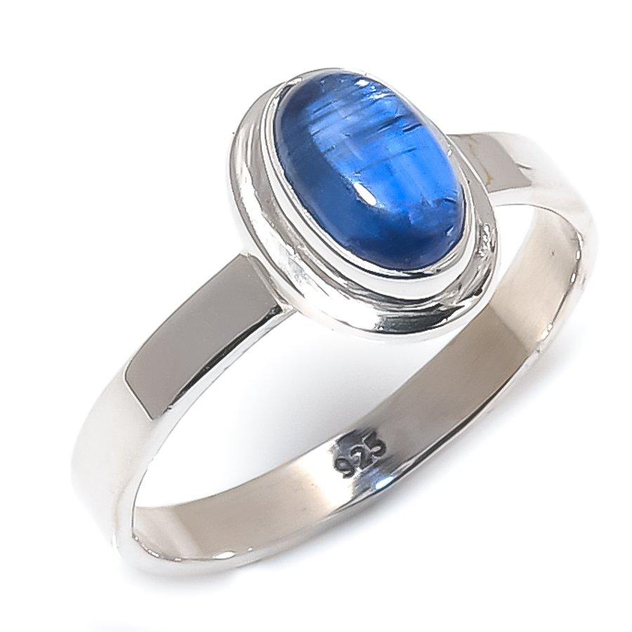 Натуральный голубой кианит драгоценный камень ручная работа 925 чистое серебро ювелирное кольцо размер 9 e8h54