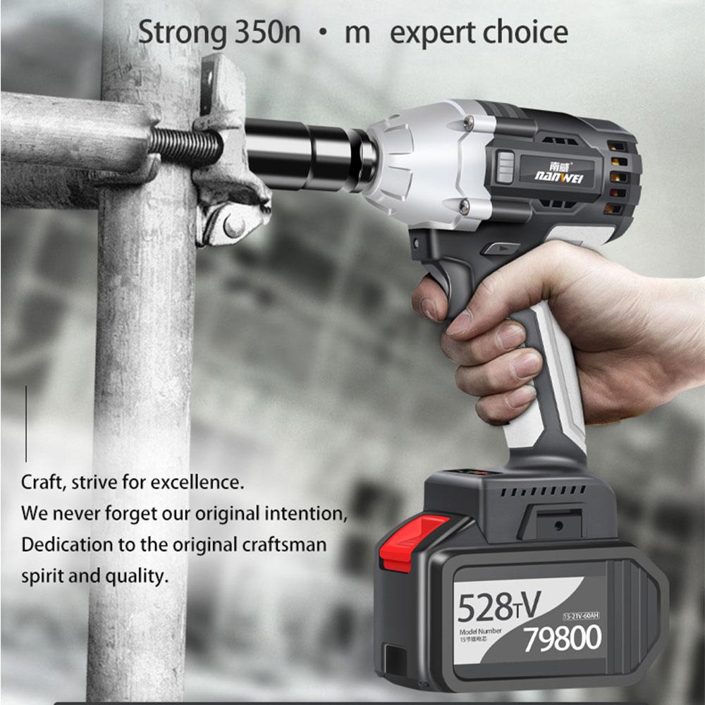 NANWEI Промышленный бесщеточный литиевый ключ 380N Аккумуляторный электрический ключ с высоким крутящим моментом Легкое снятие автомобильных шин