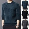 Fall Winter Men Sweater Round Neck Knitted Thick Warm Long Sleeve Solid Color Plus Size Mid Length Elastic Casual Pullover Men Sweater