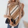 Autumn and Winter Women Stripe Loose Bat Sleeve Cross Border Cloak Cardigan Knitwear Stand Collar Sweater