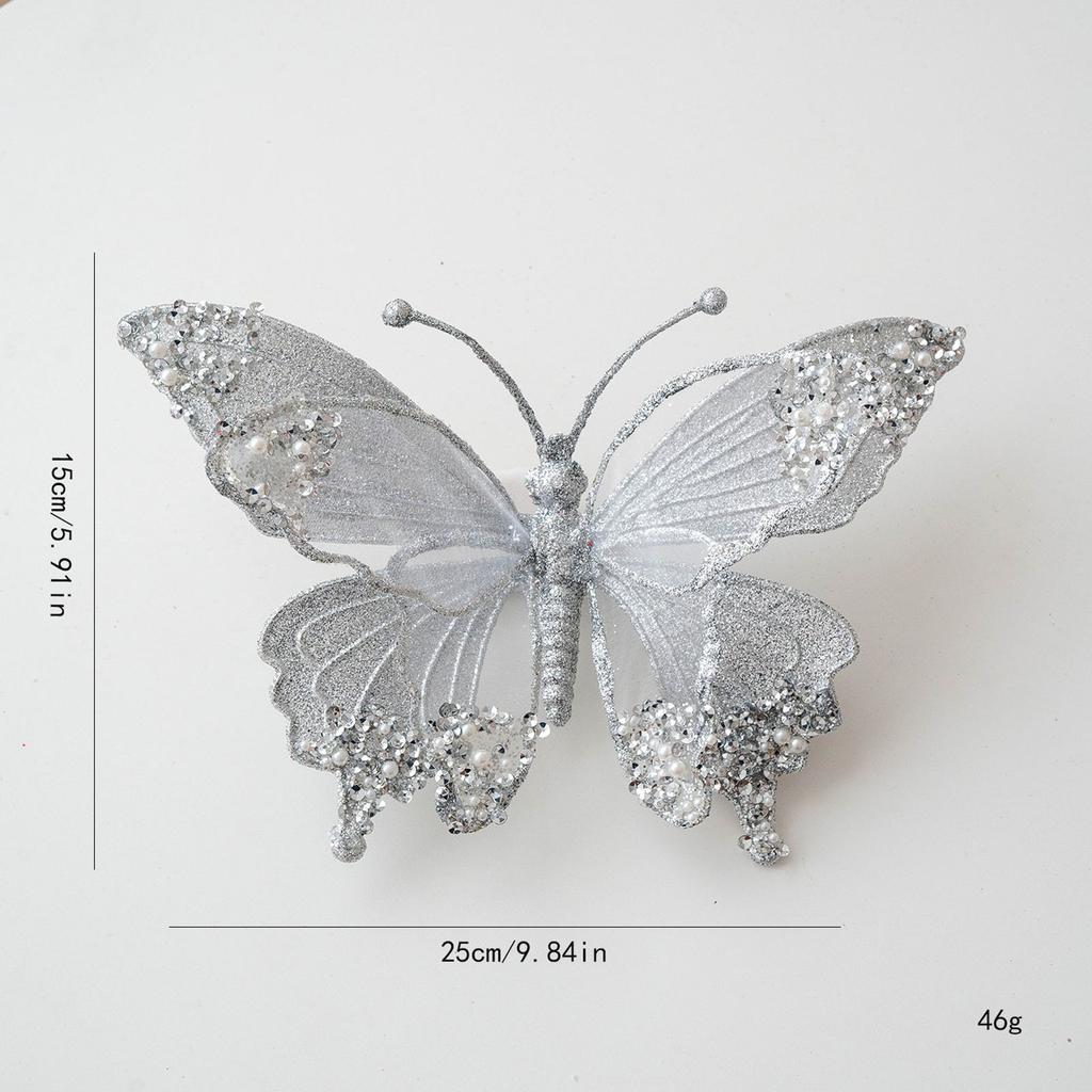 Shatterproof Mesh Butterfly Decorations For Christmas Tree 25Cm Glittering Wing Indoor Outdoor Festival Party Supplies