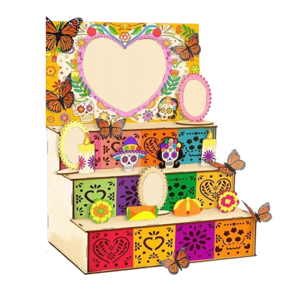 DIY Mexican Dead Shadow Box Skulls Candles Memorial Display Box Home Decor