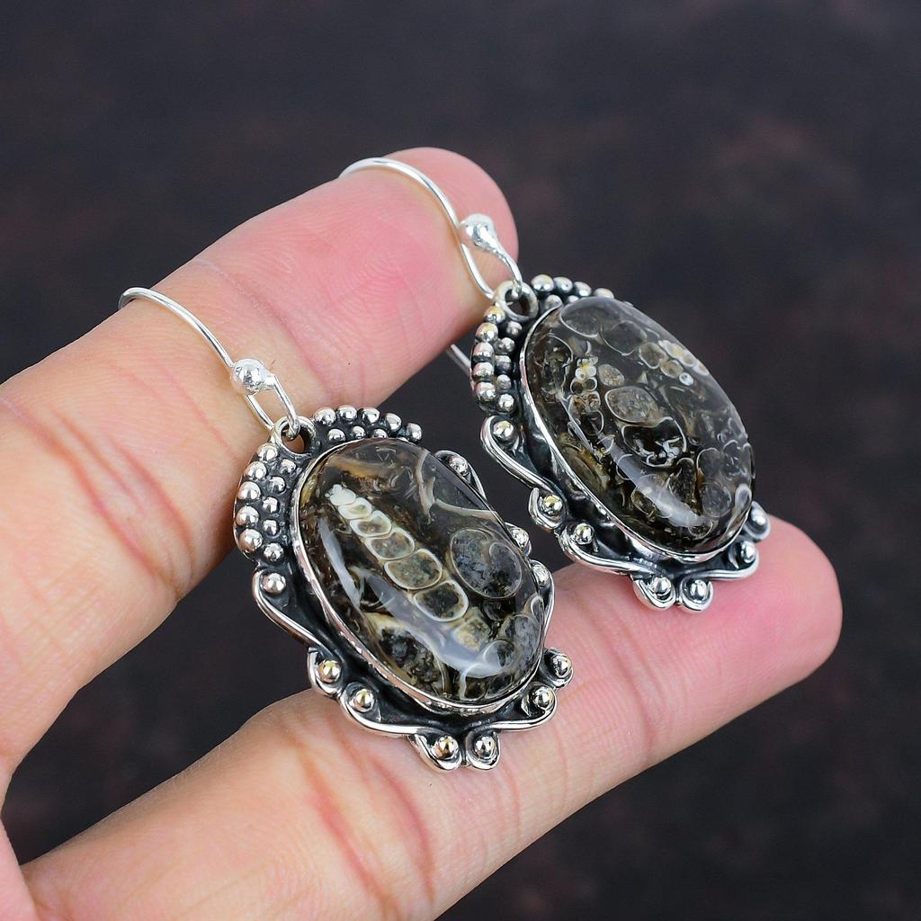 Серьги Turritella Agate, серебряные серьги 925 пробы, красивые серьги с драгоценными камнями, элегантные ювелирные изделия, подарки для нее, серьги ручной работы, украшения в стиле бохо
