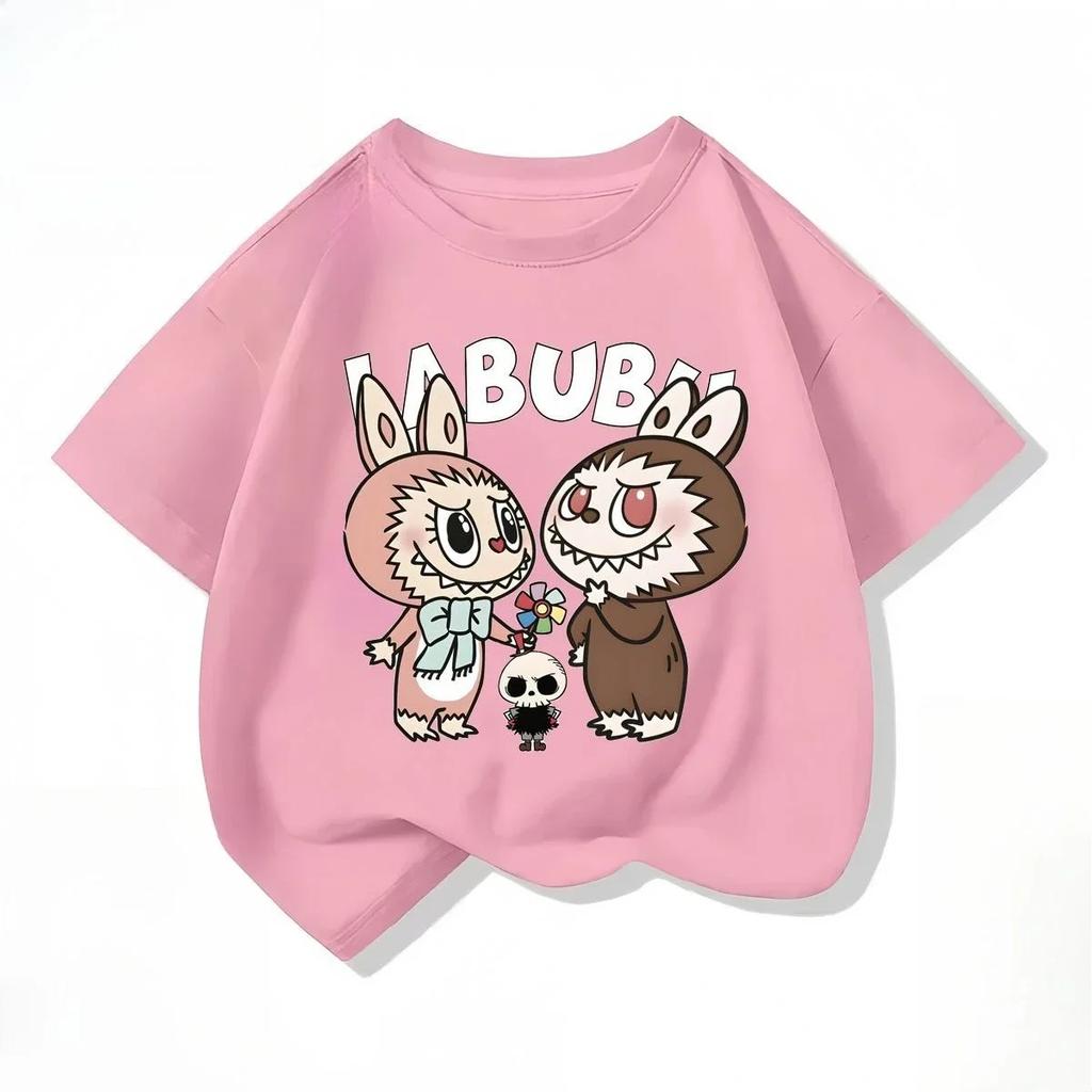 Labubu Летняя Милая Мультяшная Принтованная Детская Футболка Повседневная Модная С коротким рукавом Каваи Топ Детская Футболка для Мальчиков и Девочек Смешная Одежда
