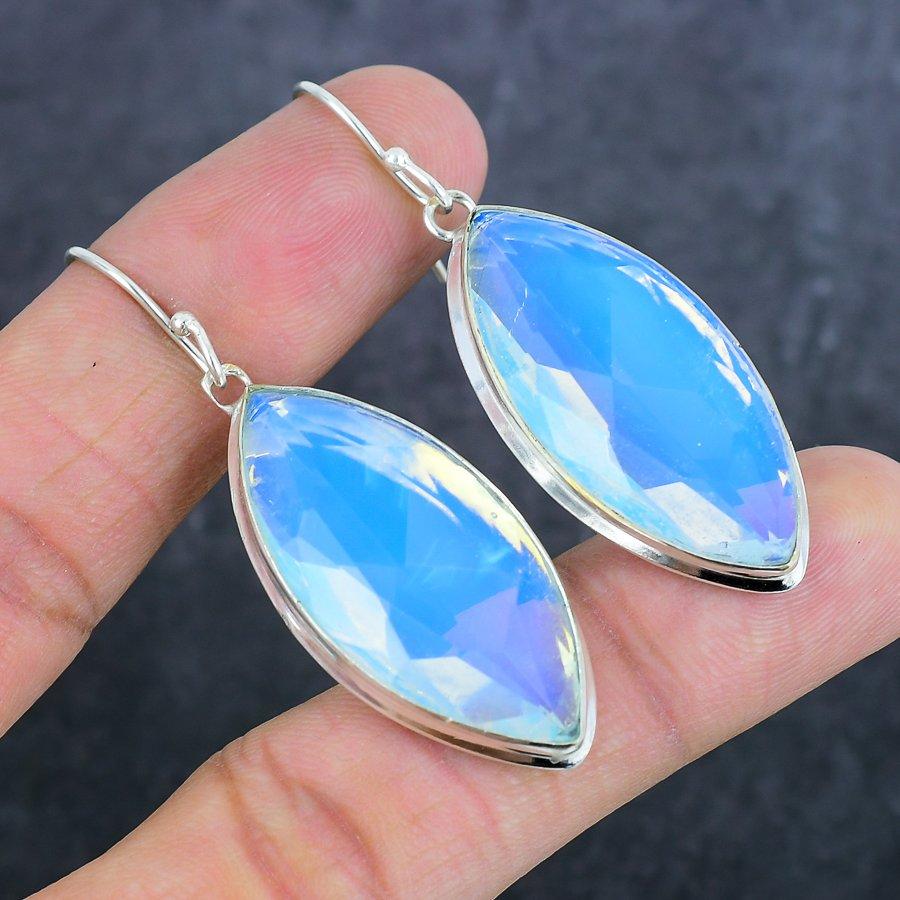 Молочный опал драгоценный камень 925 стерлинговое серебро ювелирное изделие серьга 2,29"