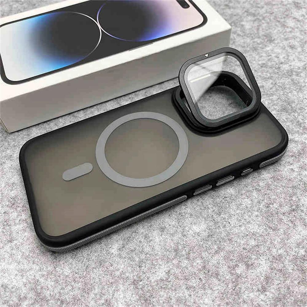 Glass Lens Camera Protection Stand For Magsafe Magnetic Phone Case For For Iphone 16 11 12 13 14 15 Pro Max Plus Matte Clear Cover
