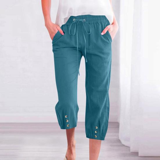 Женские укороченные брюки с эластичной талией, регулируемые повседневные брюки с карманами, спортивные свободные брюки длиной до середины голени