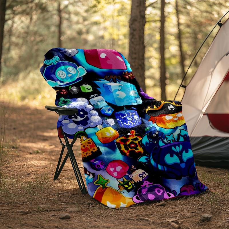 Blox Fruits Theme Printed Blanket - Perfect for Couch, Bed, Travel & Outdoor Use | Machine Washable, Cozy & Durable.