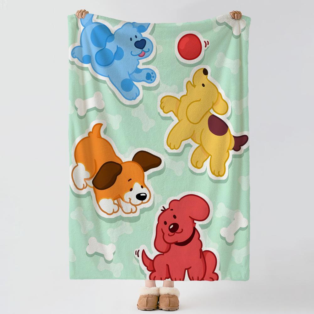 Cartoon B-Blue s C-Clues Throw Soft Warm Flannel Blanket, Multi-use Throw for Bed Sofa Office, Air Conditioning Nap Blanket