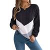 Women's Autumn/Winter Sweatshirt-Style Casual Colour-Block Cable-Knit Bell-Sleeve Pullover Loose-Fit Knitted Top for Ladies