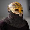 Medieval Chainmail Coif Helmet with Brass Face Mask Knight Armor Hood LARP Cosplay Costume