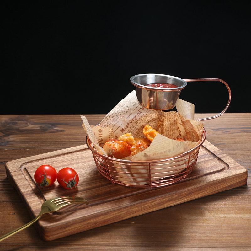 Creative Snack Basket Organizer with Hanging Sauce Cup for Stainless Steel Display