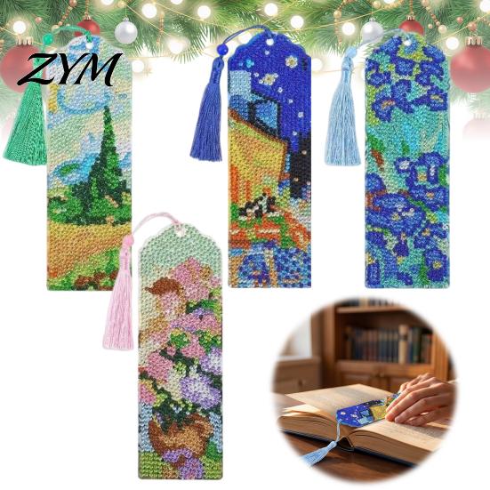 Acrylic Page Markers 4PCS Christmas Theme Diamond Painting Bookmarks, Creative DIY Art Kits, Holiday Party Favors Stress Relief Portable Book