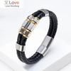 Mens Fashion Jewelry Multilayer Genuine Leather Bracelets Bangles Geometric Stainless Steel Charm Bracelet Men Gifts