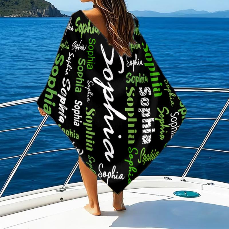 Custom Name Your Name Art Design Microfiber Beach Towel Super Soft & Absorbent for Bath, Beach, Travel Bath Time Accessory, Fan gifts