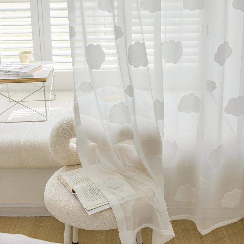 1Panel White Childlike Cloud Tulle Curtains For Children's Bedroom, Cartoon Simple Window Treatment Living Room Drape For Home