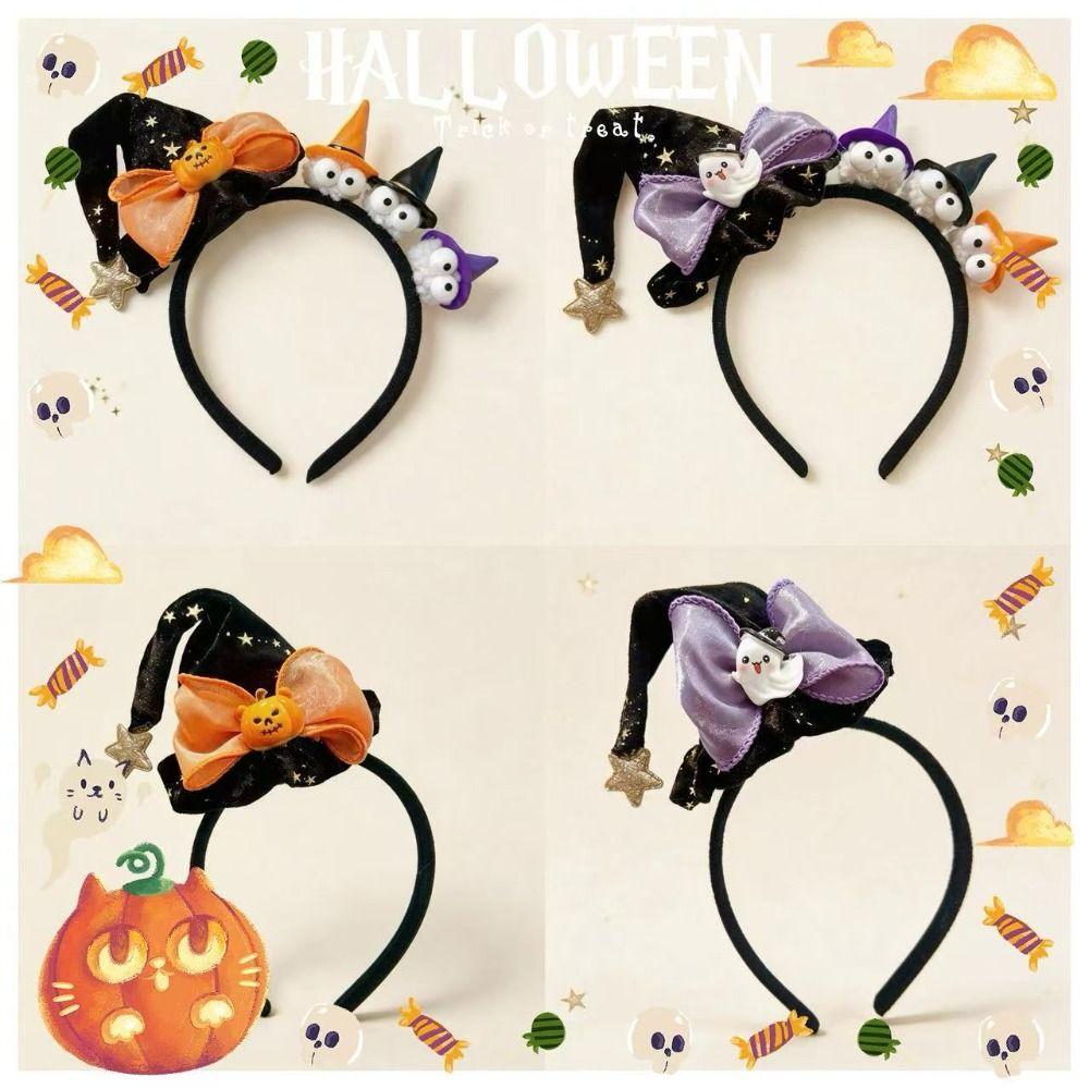 Bow Halloween Party Hair Band Mesh Cone Hat Hair Hoop Personality Halloween Hair Clip Kids