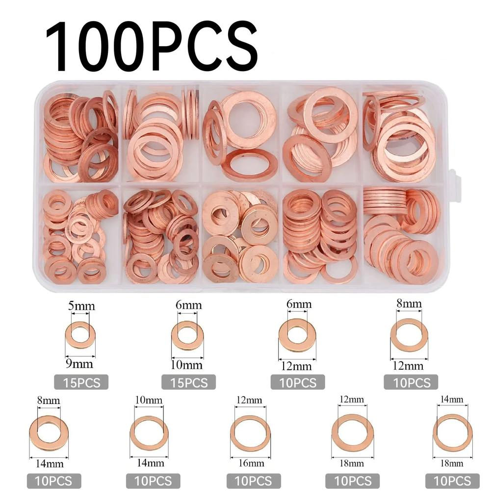 Фиолетовая медная прокладка 100/200 шт., прокладка для сальника, коробочный комплект, автомобильная медная шайба для заглушек поддона картера, комплект уплотнительных колец, автомобильные принадлежности