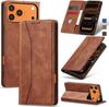 Suitable for iPhone 17 Pro MAX Brown PU Leather Flip Phone Case Wallet with Card Slot Foldable Bracket Magnetic Buckle