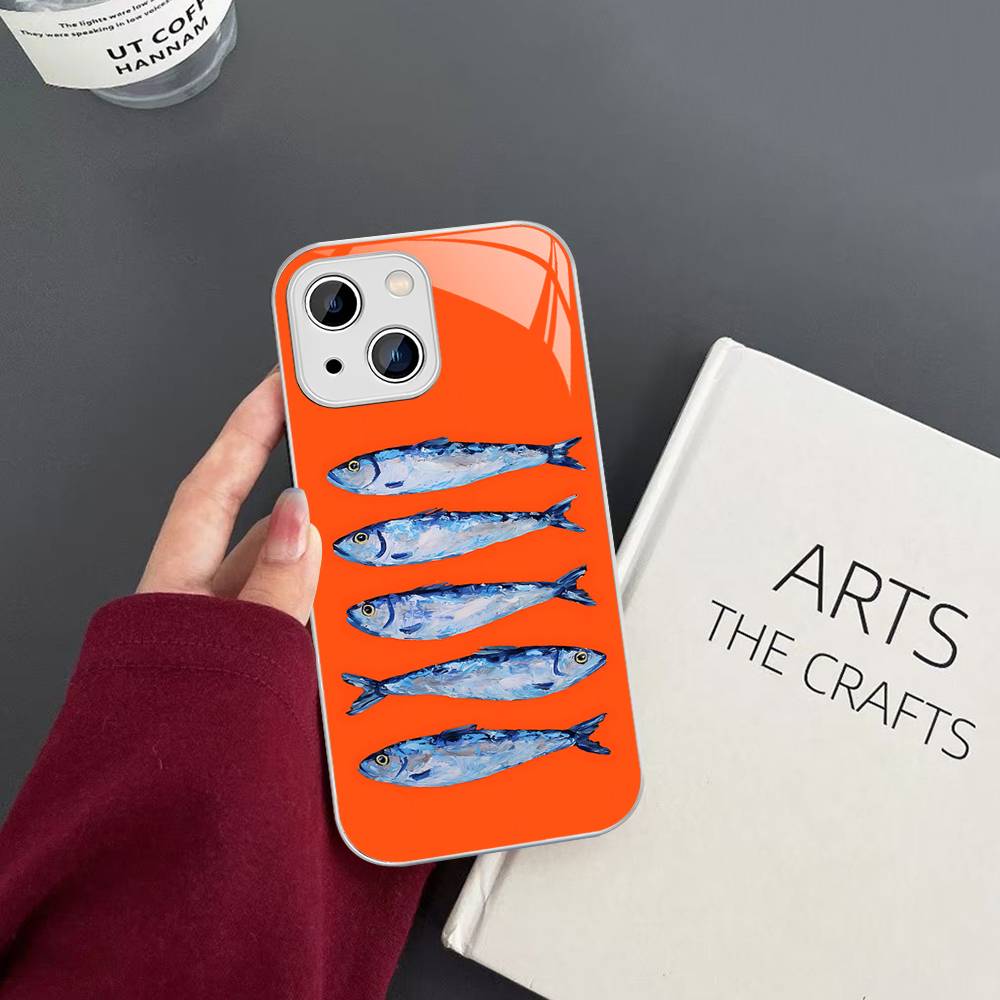 Sardines Fish Tempered Glass For Iphone 14 13 12 11 Pro Mini XS MAX 14Plus X XS XR Cover