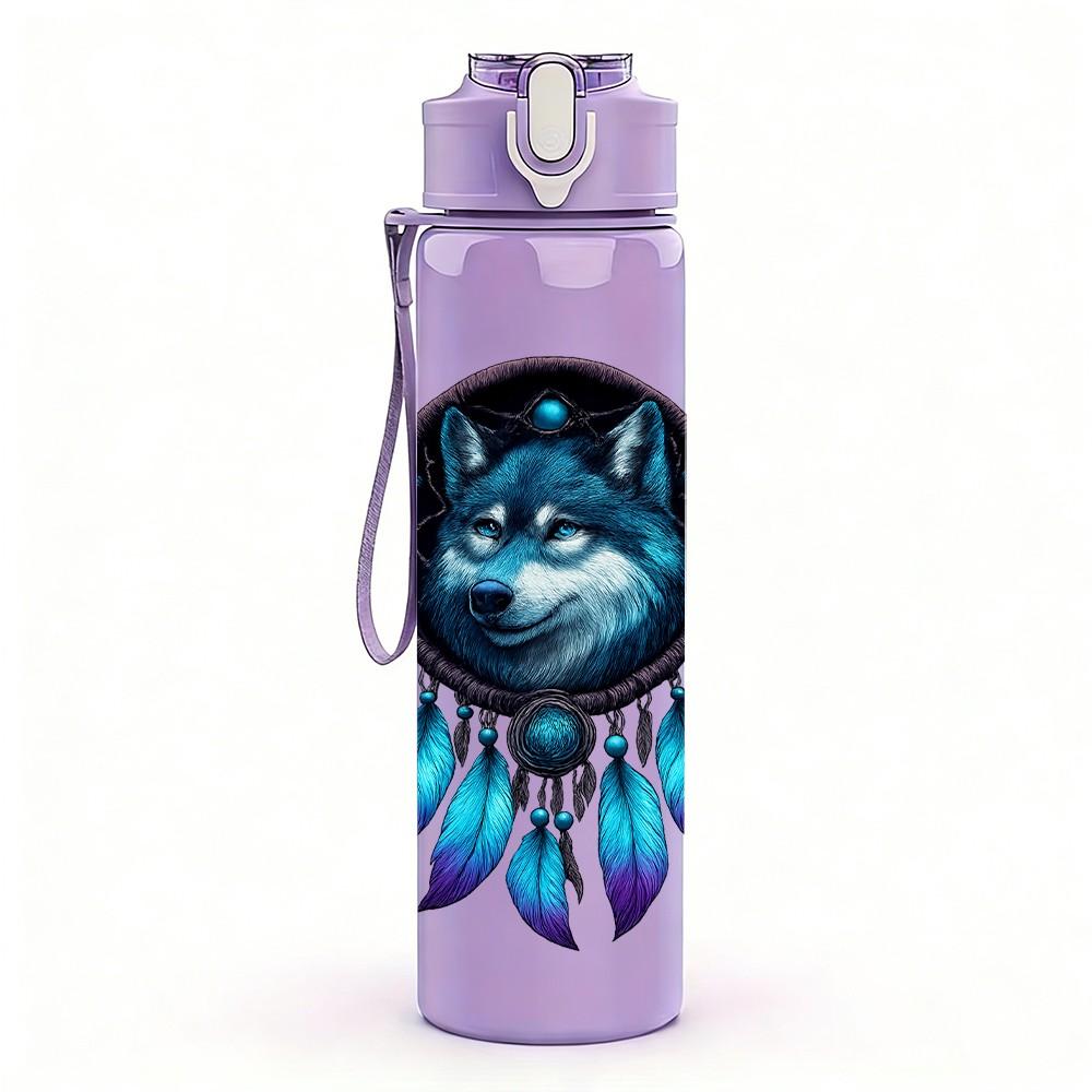 1PC Wolf Feather Dreamcatcher Art 750ml Color Plastic Sports Water Bottle Leakproof Flip Straw Lid Suitable for Sports Office Home Use