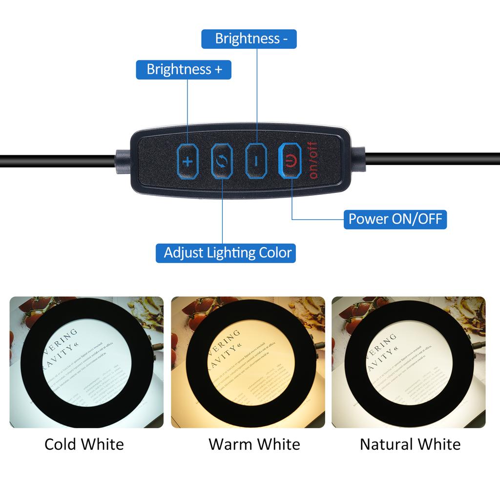 10-кратное увеличительное стекло со светом, плавной регулировкой яркости, настольная лампа 2-в-1 и регулируемый поворотный кронштейн с зажимом