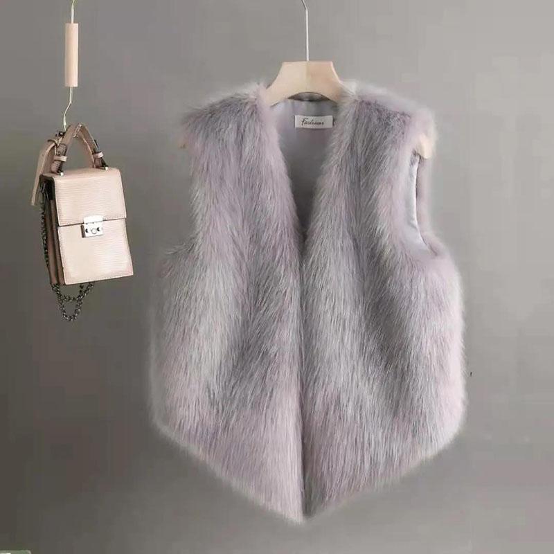 Зимний меховой жилет из искусственного кроличьего меха, короткий тонкий жилет, корейская версия, тонкий плюшевый жилет