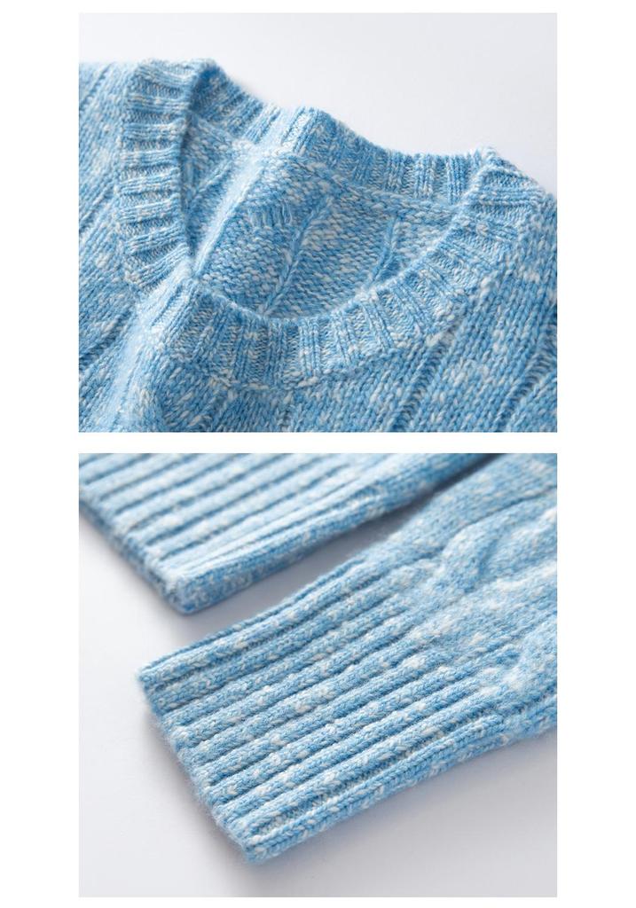 Women's Long Sleeve Cashmere Knit Sweater - Round Neck, Loose Fit, Warm & Slimming Pullover