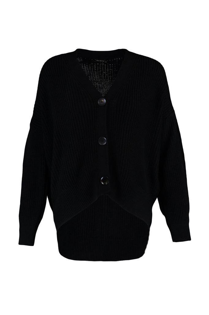 Women's Fashionable Stylish Cardigan Black Wide Fit V-Neck Knitwear Cardigan