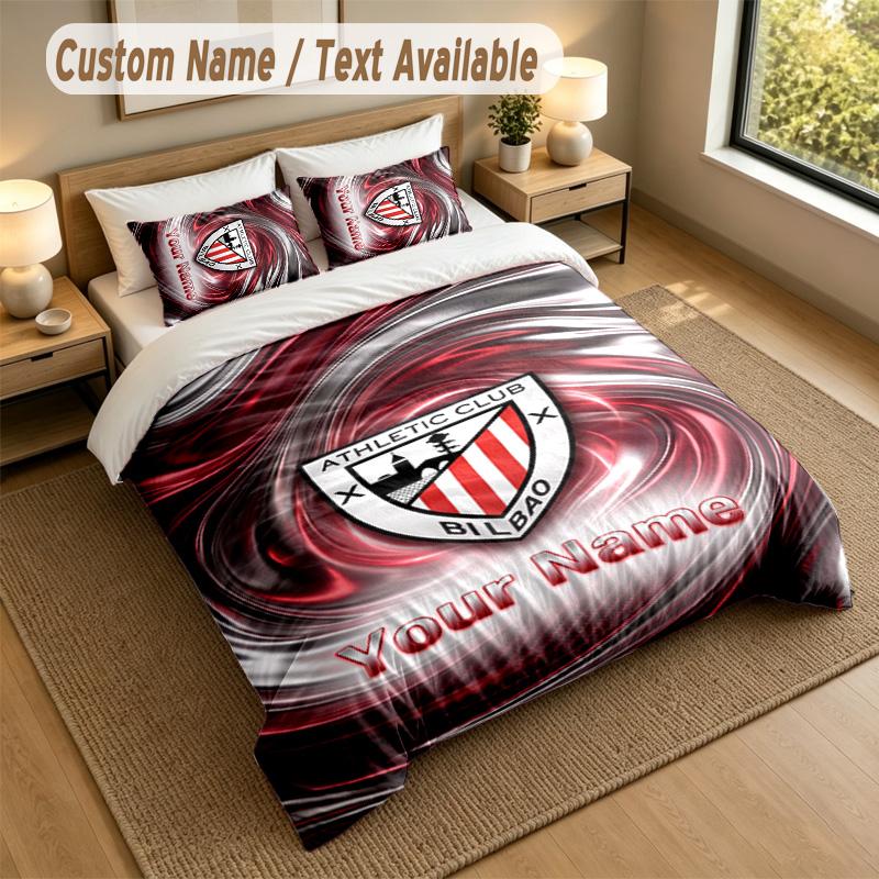 3Pcs Bedding Set Custom Name Text, 1 Sheet 2 Pillowcases Home Bed DecorAthletic Bilbao FC