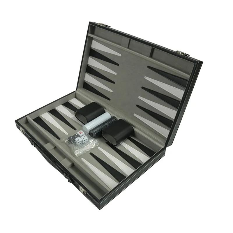Game Chess Board Backgammon Set With Stitched Black Leatherette Case Nice Gift Folding Business Entertainment For Family Party