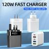Сверхбыстрое зарядное устройство 120 Вт, 5 портов, 10 А, USB-зарядка, высокая скорость, 3 USB, 2 Type-C для iPhone, Samsung, Xiaomi